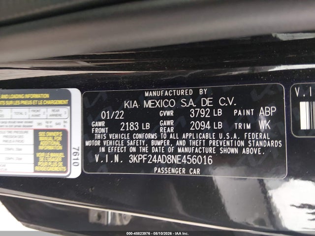 Продаж на аукціоні авто 2022 Kia Forte Lxs, vin: 3KPF24AD8NE456016, номер лоту: 45823976