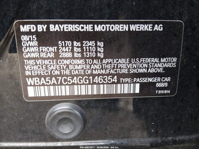 Aukcja sprzedaży 2016 Bmw 528i Xdrive, vin: WBA5A7C54GG146354, numer aukcji: 45823977