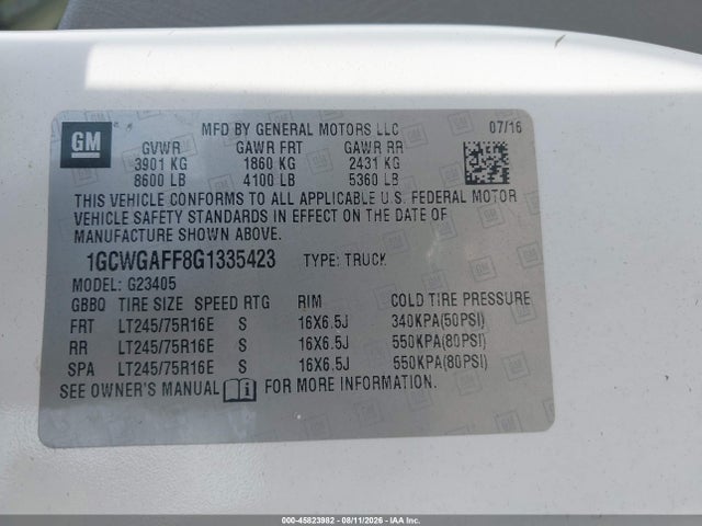 Chevrolet Express 2500 Work Van 2016 1GCWGAFF8G1335423 Image 9