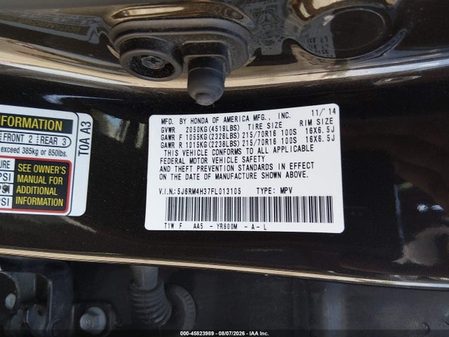 Honda CR-V LX 2015 5J6RM4H37FL013105 Image 9