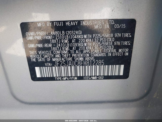 Subaru Forester 2.5i Touring 2015 JF2SJAUC8FH812285 Image 9