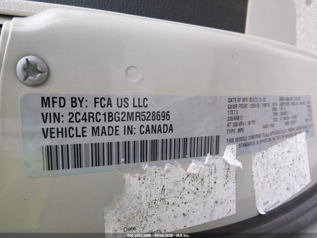 Aukcja sprzedaży 2021 Chrysler Pacifica Touring L, vin: 2C4RC1BG2MR528696, numer aukcji: 45823996
