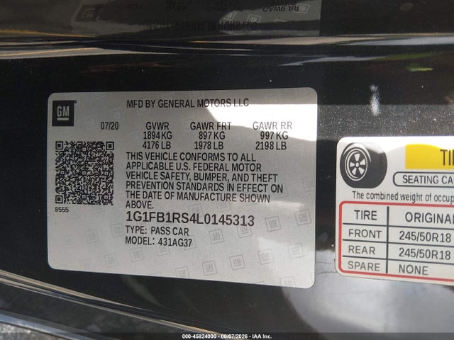 Продажа на аукционе авто 2020 Chevrolet Camaro Rwd  1lt, vin: 1G1FB1RS4L0145313, номер лота: 45824000