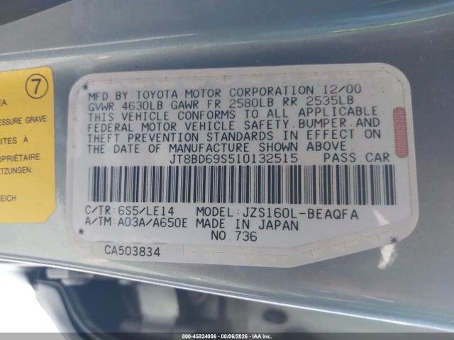 45824006 :رقم المزاد ، JT8BD69S510132515 vin ، 2001 Lexus Gs 300 مزاد بيع