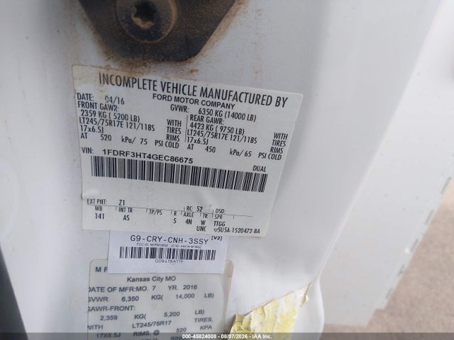 Продаж на аукціоні авто 2016 Ford F-350 Chassis Xl, vin: 1FDRF3HT4GEC86675, номер лоту: 45824008