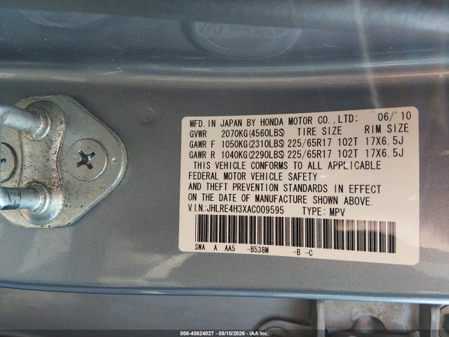 Aukcja sprzedaży 2010 Honda Cr-v Lx, vin: JHLRE4H3XAC009595, numer aukcji: 45824027