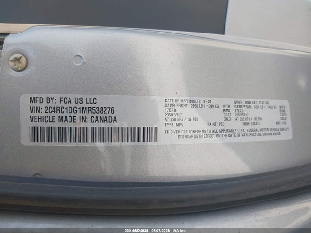 Продажа на аукционе авто 2021 Chrysler Voyager Lxi, vin: 2C4RC1DG1MR538276, номер лота: 45824036