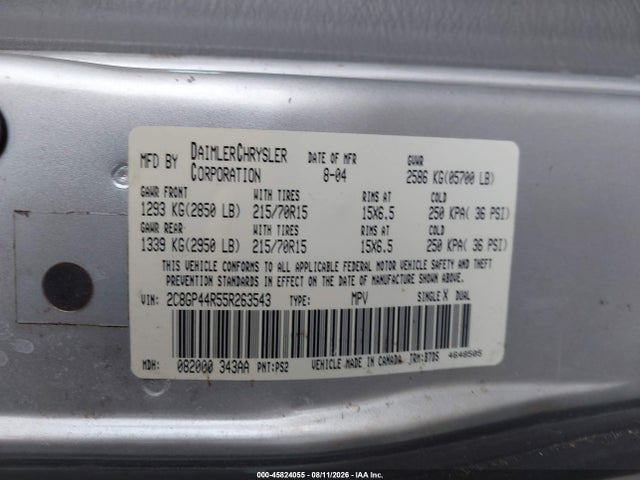 Продаж на аукціоні авто 2005 Chrysler Town & Country Lx, vin: 2C8GP44R55R263543, номер лоту: 45824055
