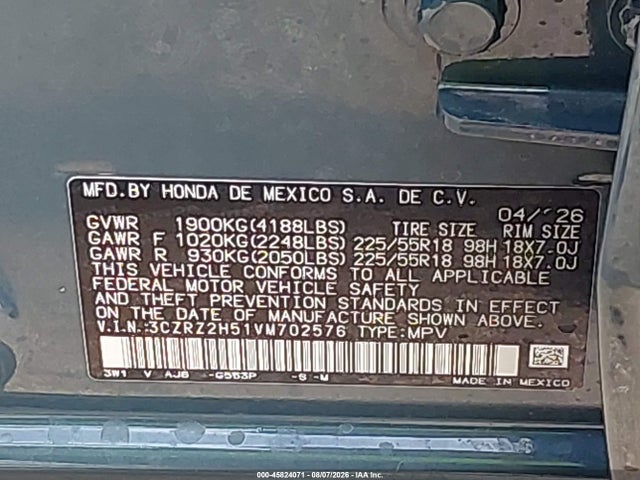 Aukcja sprzedaży 2027 Honda Hr-v Sport Awd, vin: 3CZRZ2H51VM702576, numer aukcji: 45824071