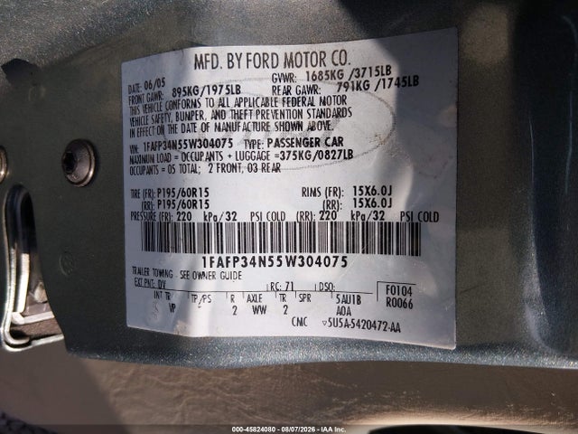 Продажа на аукционе авто 2005 Ford Focus Zx4, vin: 1FAFP34N55W304075, номер лота: 45824080