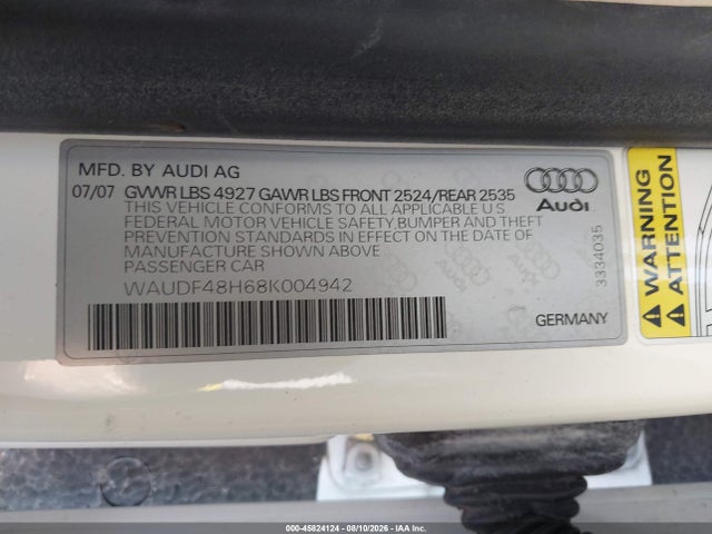Продажа на аукционе авто 2008 Audi A4 2.0t, vin: WAUDF48H68K004942, номер лота: 45824124