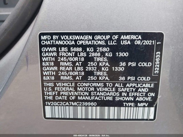 Aukcja sprzedaży 2021 Volkswagen Atlas Cross Sport 2.0t S, vin: 1V2GC2CA7MC239960, numer aukcji: 45824126
