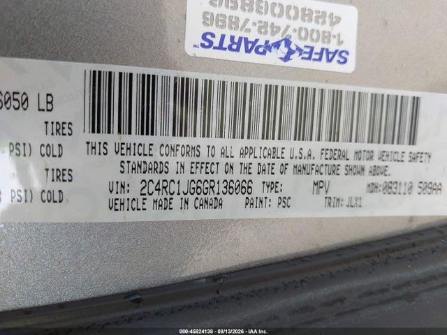 Продажа на аукционе авто 2016 Chrysler Town & Country Limited, vin: 2C4RC1JG6GR136066, номер лота: 45824138