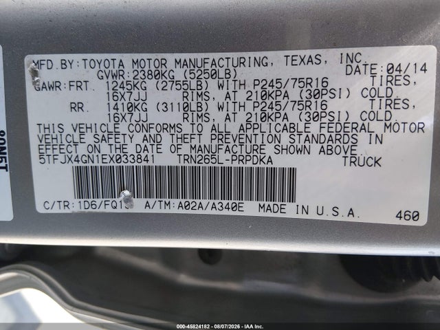 Toyota Tacoma Prerunner 2014 5TFJX4GN1EX033841 Image 9