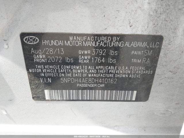 45824220 :رقم المزاد ، 5NPDH4AE8DH410162 vin ، 2013 Hyundai Elantra Gls مزاد بيع