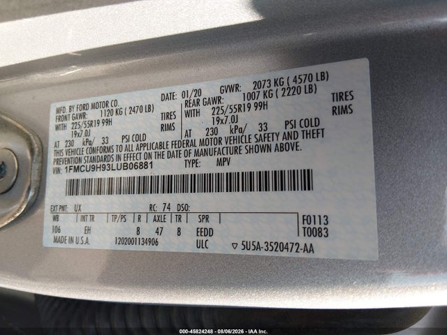 Ford ESCAPE SEL 2020 1FMCU9H93LUB06881 Image 9