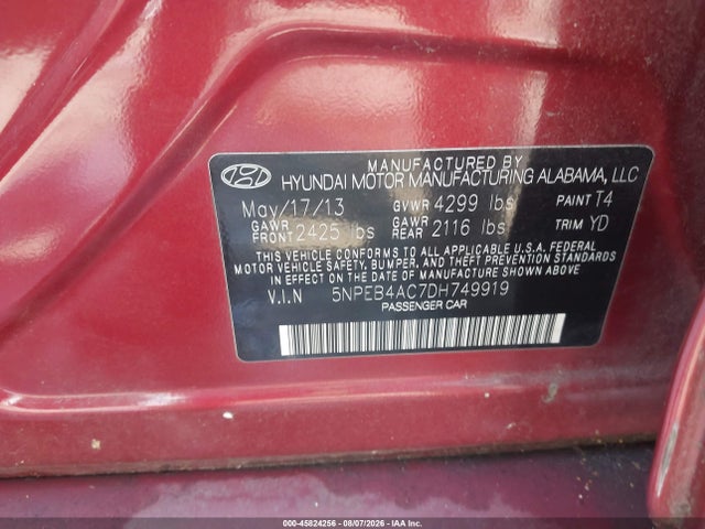 Продаж на аукціоні авто 2013 Hyundai Sonata Gls, vin: 5NPEB4AC7DH749919, номер лоту: 45824256