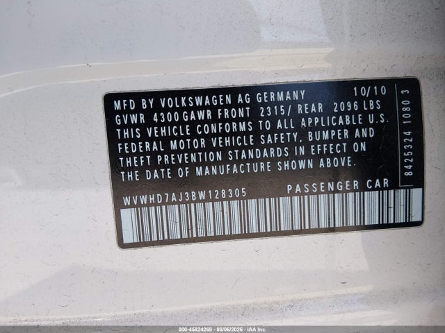 45824268 :رقم المزاد ، WVWHD7AJ3BW128305 vin ، 2011 Volkswagen Gti 4-door مزاد بيع