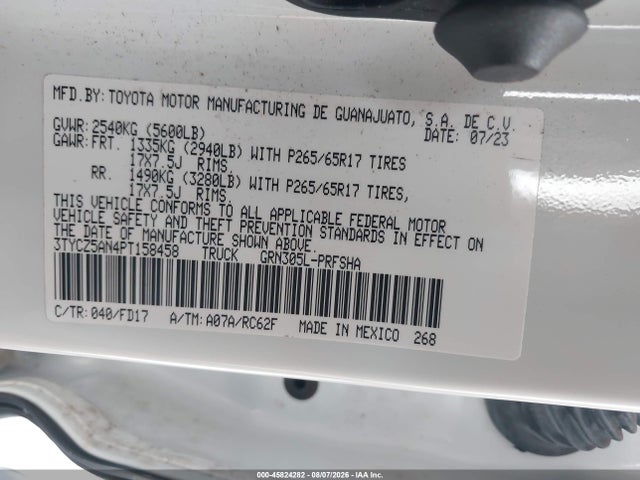 45824282 :رقم المزاد ، 3TYCZ5AN4PT158458 vin ، 2023 Toyota Tacoma Sr5 V6 مزاد بيع