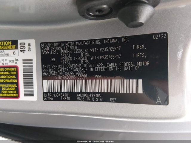 Продажа на аукционе авто 2022 Toyota Sienna Xle, vin: 5TDYRKEC0NS106959, номер лота: 45824296