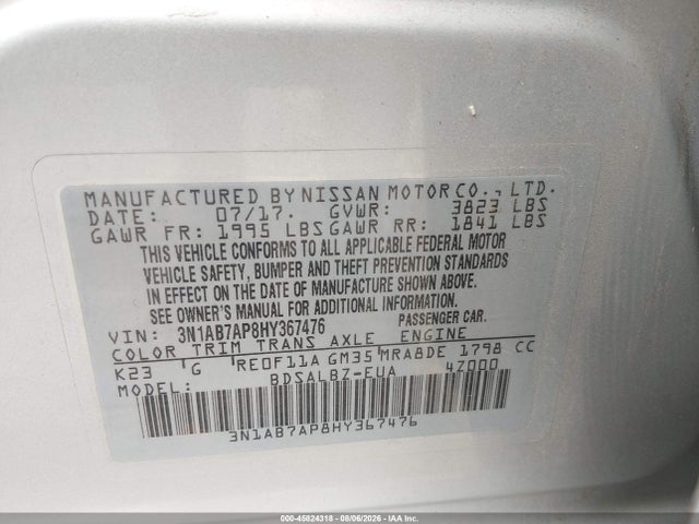 Aukcja sprzedaży 2017 Nissan Sentra S, vin: 3N1AB7AP8HY367476, numer aukcji: 45824318