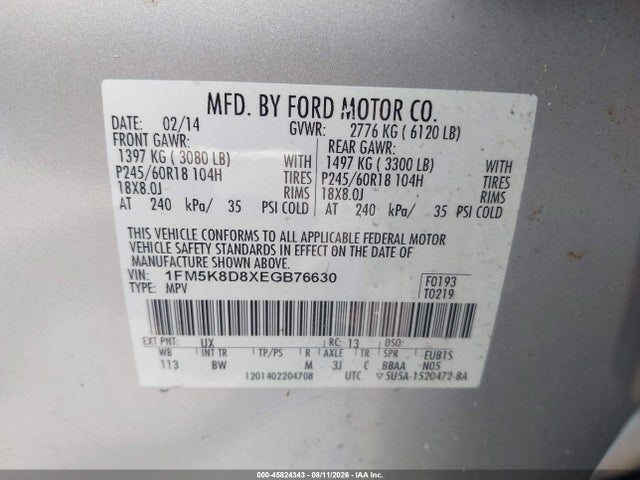 Продажа на аукционе авто 2014 Ford Explorer Xlt, vin: 1FM5K8D8XEGB76630, номер лота: 45824343