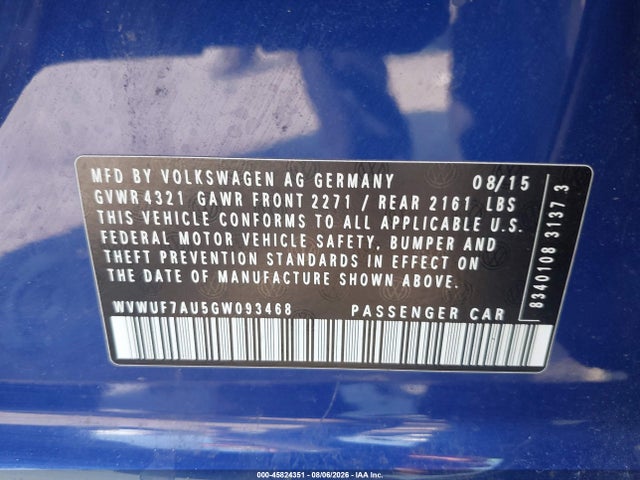 WVWUF7AU5GW093468 Volkswagen Golf R 4-door