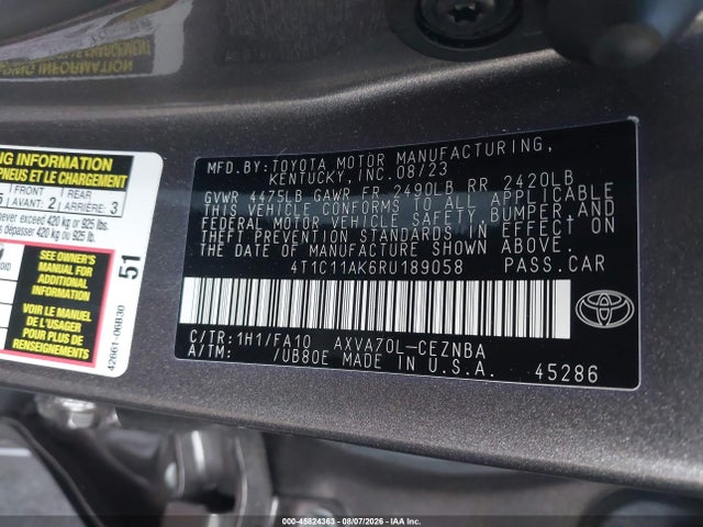 4T1C11AK6RU189058 Toyota CAMRY LE
