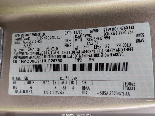 Ford ESCAPE SE 2017 1FMCU0G91HUC26750 Image 9