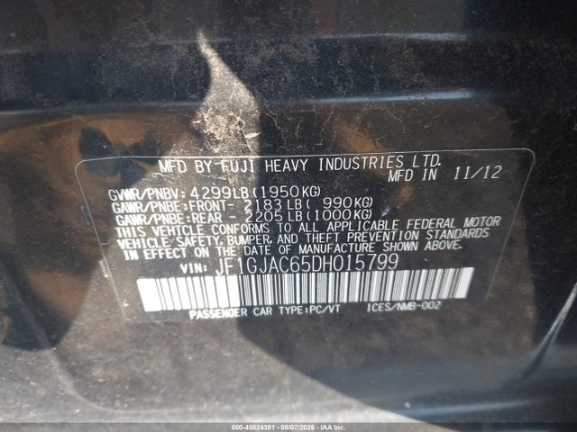 Продаж на аукціоні авто 2013 Subaru Impreza 2.0i Premium, vin: JF1GJAC65DH015799, номер лоту: 45824381