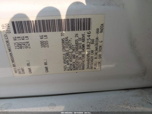 45824384 :رقم المزاد ، 1N4AA6EV9LC382546 vin ، 2020 Nissan Maxima Sr Xtronic Cvt مزاد بيع
