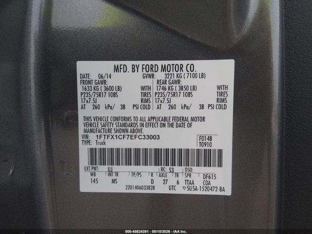 Aukcja sprzedaży 2014 Ford F-150 Xlt, vin: 1FTFX1CF7EFC33003, numer aukcji: 45824391