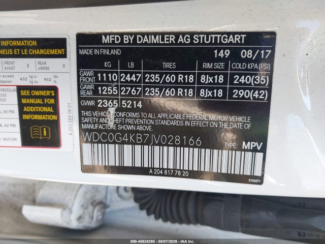 Aukcja sprzedaży 2018 Mercedes-benz Glc 300 4matic, vin: WDC0G4KB7JV028166, numer aukcji: 45824395