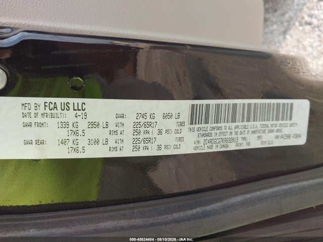 Aukcja sprzedaży 2019 Dodge Grand Caravan Sxt, vin: 2C4RDGCG7KR692019, numer aukcji: 45824404