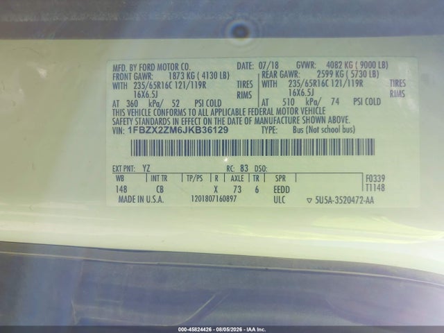 1FBZX2ZM6JKB36129 Ford Transit-350 Xl
