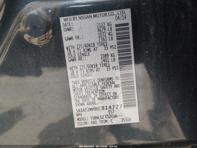 Aukcja sprzedaży 2014 Nissan Rogue Sl, vin: 5N1AT2MV9EC814727, numer aukcji: 45824425