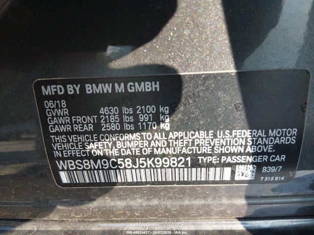 Aukcja sprzedaży 2018 Bmw M3, vin: WBS8M9C58J5K99821, numer aukcji: 45824427