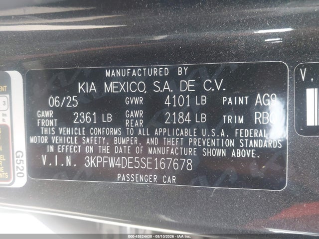 45824438 :رقم المزاد ، 3KPFW4DE5SE167678 vin ، 2025 Kia K4 Gt-line مزاد بيع