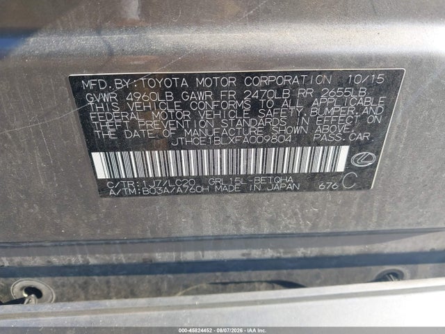 45824452 :رقم المزاد ، JTHCE1BLXFA009804 vin ، 2015 Lexus Gs 350 مزاد بيع