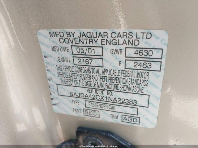 Aukcja sprzedaży 2001 Jaguar Xk8, vin: SAJDA42CX1NA22383, numer aukcji: 45824468