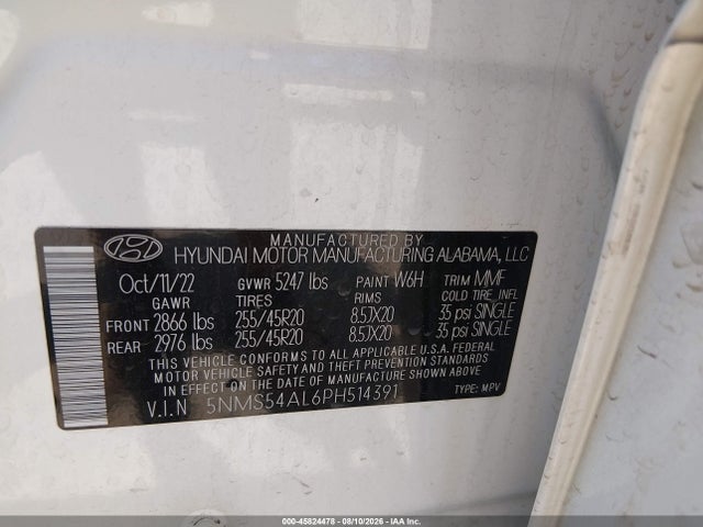 Продажа на аукционе авто 2023 Hyundai Santa Fe Calligraphy, vin: 5NMS54AL6PH514391, номер лота: 45824478