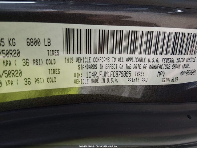 Aukcja sprzedaży 2015 Jeep Grand Cherokee Summit, vin: 1C4RJFJM1FC879895, numer aukcji: 45824496