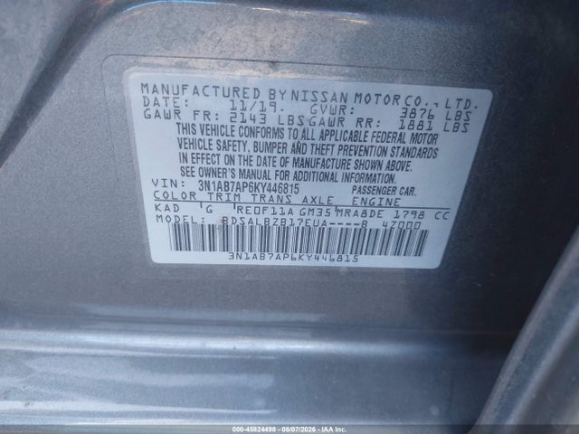 Nissan SENTRA S 2019 3N1AB7AP6KY446815 Image 9