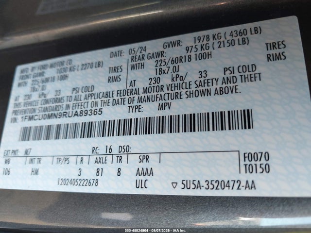 Aukcja sprzedaży 2024 Ford Escape St-line, vin: 1FMCU0MN9RUA89365, numer aukcji: 45824504