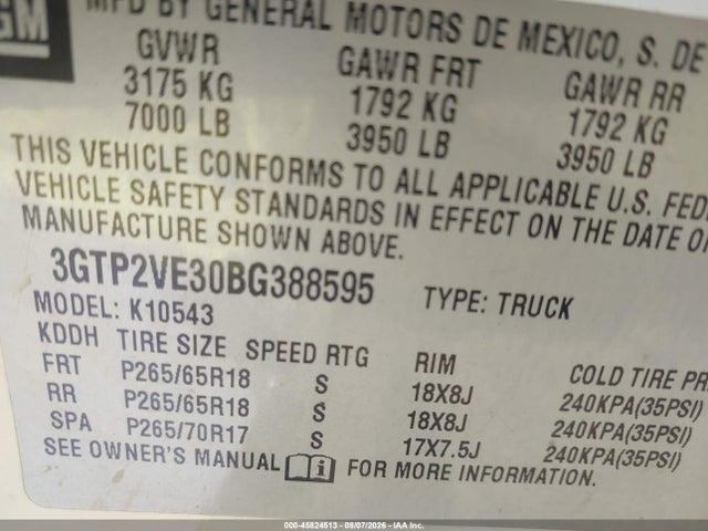 Продаж на аукціоні авто 2011 Gmc Sierra 1500 Sle, vin: 3GTP2VE30BG388595, номер лоту: 45824513