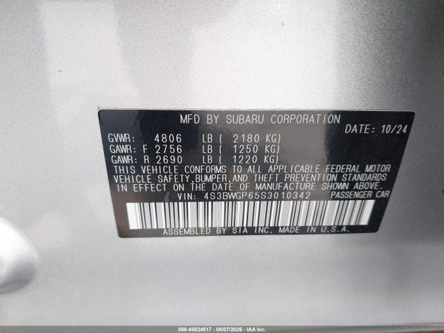 45824517 :رقم المزاد ، 4S3BWGP65S3010342 vin ، 2025 Subaru Legacy Touring Xt مزاد بيع