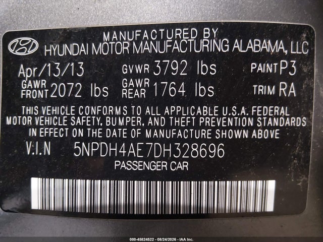 Aukcja sprzedaży 2013 Hyundai Elantra Gls, vin: 5NPDH4AE7DH328696, numer aukcji: 45824522