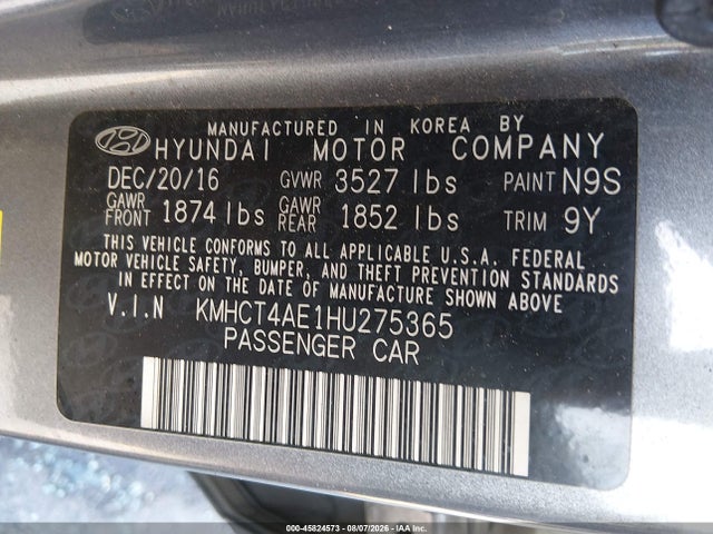 Aukcja sprzedaży 2017 Hyundai Accent Value Edition, vin: KMHCT4AE1HU275365, numer aukcji: 45824573