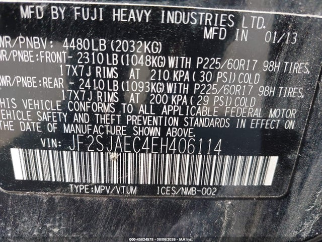 Продаж на аукціоні авто 2014 Subaru Forester 2.5i Premium, vin: JF2SJAEC4EH406114, номер лоту: 45824578