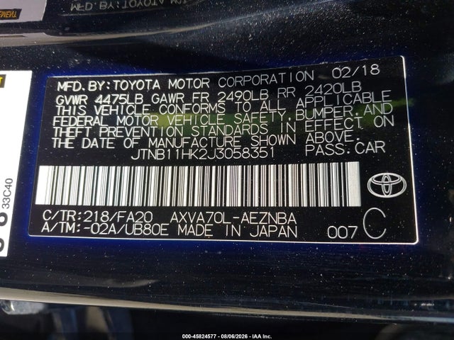 JTNB11HK2J3058351 Toyota CAMRY LE